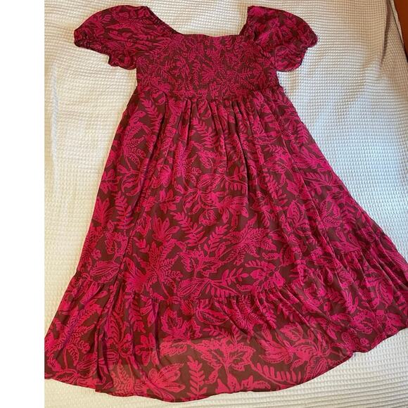 Torrid Cottage Core Smocked Bust Puff Sleeve Red Floral Midi Dress Size 2 (2X) - Picture 9 of 13
